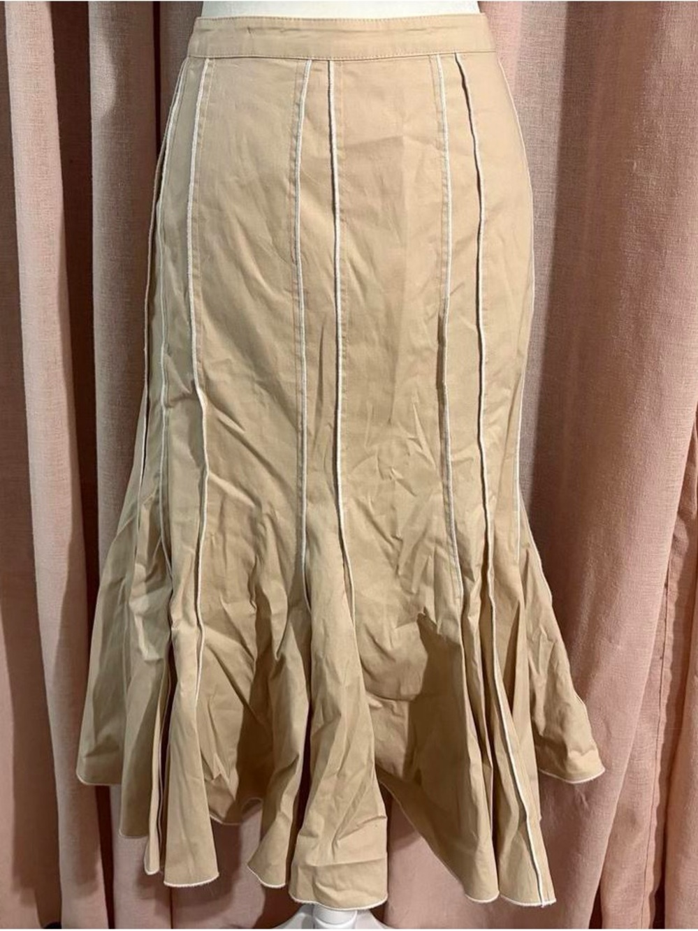 Beige y2k Flared Panel Midi Skirt